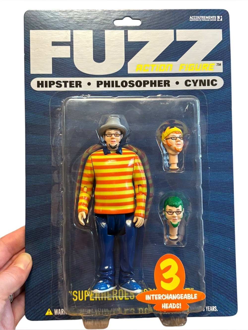 Vintage 2002 FUZZ Action Figure Hipster Philosopher Cynic - Striped Sweater